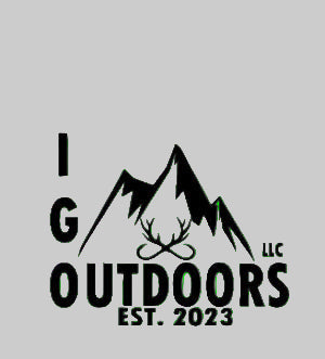 Logo of I G Outdoors LLC with a mountain and deer design on a white background